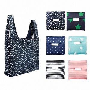 portable Reusable Shop Bag Sweet Striped Dots Large-capacity Grocery Tote Pouch Eco Bags Folding Storage Cvenient Handbags u41X#