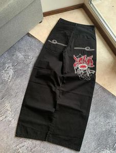 Dżinsy męskie koreańskie gotyckie haftowanie retro spersonalizowane hip-hopowe harajuku odzież roboczą swobodne wyścigi pary dżinsowe spodnie szerokopasmowe