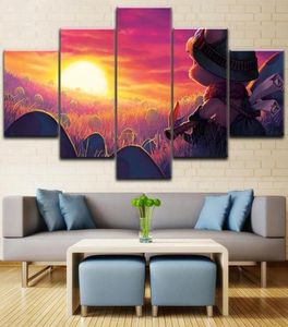 Canvas Print målning Wall Art League of Legends Game Poster 5 Piece Landscape Field Mushroom Sunset Teemo Picture for Kids Room7984746