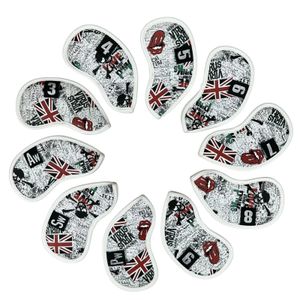 10pcs Golf Iron Headcover UK Flag Skull с номерами толстые Pu Artificial Leather Club Head Cover 240411