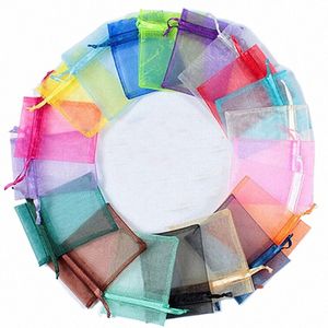 50pcs 7x9cm Organza bolsa de jóias tule tullestring saco de casamento decoração de festa de casamento