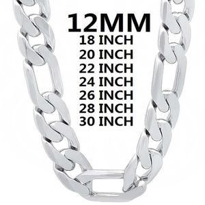 Chains Solid 925 Sterling Silver Necklace For Men Classic 12MM Cuban Chain 18-30 Inches Charm High Quality Fashion Jewelry Wedding193Z