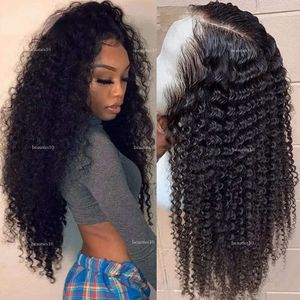 Short Kinky Curly Human Hair Pre Plucked Peruvian 360 Frontal Black /Brown /Blonde Synthetic Lace Front Wig For Women