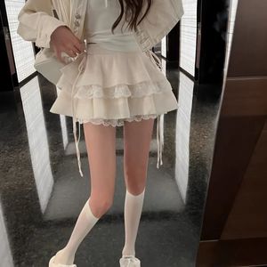 Kawaii veckad minikjol för kvinnor flicka söt lolita japanska harajuku mode fairycore kläder 240416