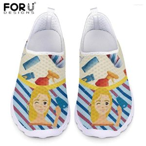 Casual Shoes FORUDESIGNS Cartoon Girl Blowing Hair Pattern Female Loafers Slip-on Flat Women's Breathable Mesh Summer/Beach
