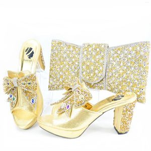 Sandaler Haniye Gold Clutch Bag Matching Chunky Shinny Stones Wedding High Heels med fest