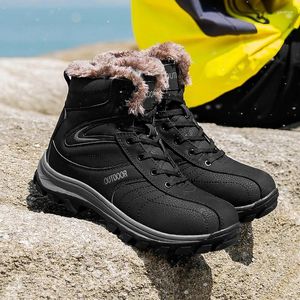 Boots Genuine Leather Mens Winter Warm Snow With Fur Men Casual Shoes Outdoor Hiking Fashion Ankle Boot Big Size 48