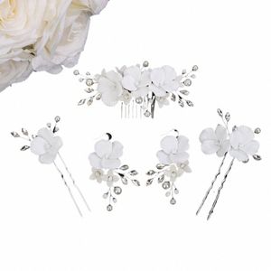 Sier Fr Bridal Headpiece Suit Pearl Hair Comb för kvinnor Rhineste Wedding Hairpins Party Earring Hair Accories Tiara 48RP#