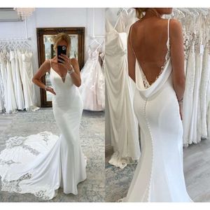 Mermaid Backless Wedding Dresses Bridal Gown Lace Applique Spaghetti Straps Ruffles Satin Custom Made Country Plus Size Vestido De Novia