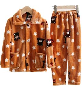 Gençler Çocuk Polar pijamalar kış kalınlaşmış sıcak pazen pijama kızlar kızlar yaka mercan plice bebek pijamalar büyük çocuklar homewear3986064