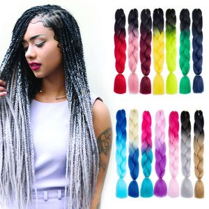 Jumbo Braids Extensions Synthetic Braiding Hair Twist Braiding Hair Rainbow Colors Braided Ponytail for Women