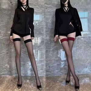 Sexy Socks Women Sexy Party Fishnet Stockings Hollow Out Long Socks Ladies Transparent Over Knee Thigh High Black Red Wide Edge Stockings 240416