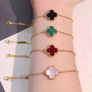 High End Designer VanCleff V Gold Clover Single Flower Armband Double Sided Agate Lucky Armband