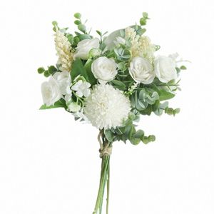 Meldel Wedding FR Bukiet sztuczna jedwabna róża Lucky Ball Fr Home Wedding Decor Buride Buquet Forest Style Eukaliptus j2rr#