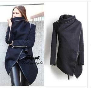 2016 Coats Long Zipper Oneck bolsos completos sólidos Novo estilo de rua Winter Women Overcoat Trench Coat Ladies Jackets Outwear22163763