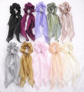 INS Ribbon Seidenrunchies Stirnbänder Metall Ring glänzend Scrunchie Elastic Hair Bands Mädchen Satin Haarbindungen Frauen Haarzubehör1780869