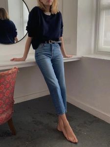 Jeans femininos Slim Fit Denim Pants para mulheres 2024 Primavera Moda de moda do verão All Match Zipper Cropped