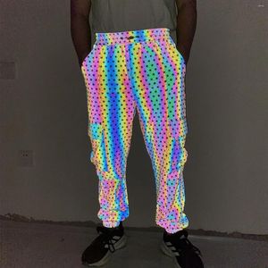 Men's Pants 2024 Geometric Pattern Colorful Reflective Overalls Elastic Waist Breathable Casual Baggy Jogger