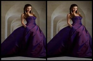 2020 Charming Purple Evening Dresses Sleeveless Elie Saab Dresses Ball Gown Ruched Taffeta Long Dress Prom With Pocket7261232