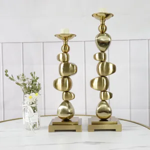 Candele in metallo Candlestick Cobblestone Accumulation Geometric Abstraction Gold Storage Rack Decoration Ornaments Ornaments