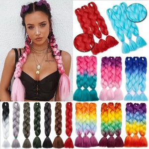 Jumbo Braiding Rainbow Colors Extensions Fiber Mix Four Silky Colorful Twist Hair Braid Ponytail Colored Synthetic Braids for Girl's Pigtail