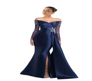 Long Sleeves Off shoulder Evening Dresses Formal Gowns Elegant Designer Illusion Crystal Beaded Cheap Long Slits Prom pageant Dres2076218