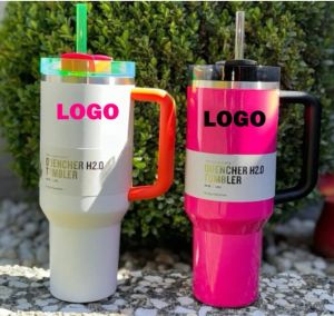 Electric Black 40oz Tumbler Yellow Orange Neon Green QUENCHER H2.0 Stainless Steel Cups with Silicone Handle Lid Straw Winter Pink Car Mugs Ig416