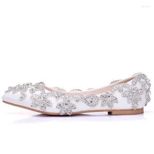 Casual Shoes Sweet White Flats Heel Wedding Party Silver Rhinestone Formal Dress Pointed Toe Bridesmaid Big Size 43