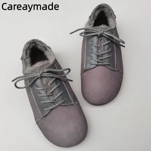 Sıradan Ayakkabı KareaMade-Genuine Deri Koyun Deri Entegre Kadınlar Peluş Kalın Anti-Slip Düz Yumuşak Taban Kış Sıcak
