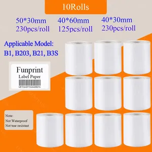 10Rolls NIIMBOT B1 B203 B21 B3S Label Paper Non-waterproof Thermal Sticker Date Sort Maker Clothing Price Tags