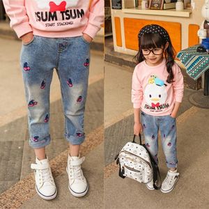 Girls Autumn Winter Cherry tryckt denim Pants Kids Jeans barnbyxor för tonåringar rippade jeans 312 år9414629