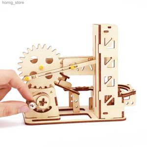 3D -Rätsel 3D -Holz Marmor Lauf Rätsel Spielzeug Kinder Eisenball Mechanische Strecke Baugruppe Konstruktionsmodell zum Bau von DIY Montessori Jigsaw Y240415