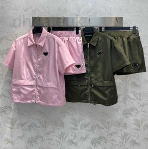 Frauen zwei Stück Hosen Designer Kuchen Kurzes Sets Frauen Suer Casual Dreieck Muster Ärmel Zip Up Shirts 2 Set Shorts Mode losen Anzug Outfite 9zxu