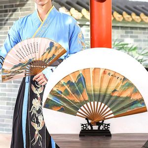 Dekorativa figurer 1pc Vintage Men's Handheld Folding Fan Art Ink Målning Ancient Style Xuan Paper Fans Calligraphy Brush Universal Hanfu