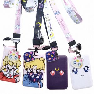 新しいCarto Girls Anime Lanyard Credit Card ID Holder Bag Student Women Travel Bank Businカードカバーバッジ＃
