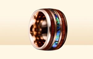 Anelli a grappolo Bonlavie 8mm Hawaiian Koa Wood e Abalone Shell Tungsten Carburi Fandoni per matrimoni per uomini Fit di comfort Dimensioni da 4 a 172520686