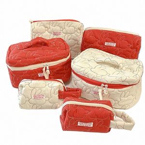 rabbit Quilted Cott Flip Cosmetic Bag Cases Cute Girl Portable Large Capacity Cott Handbag Organizer Makup s4cK#