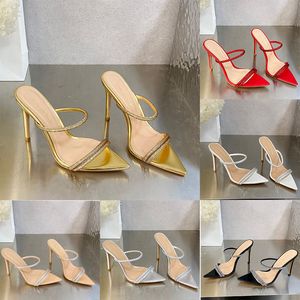 Luxury Gianvito Rossi Rhinestones Mule Suede Sandals Slides Heels Stilletto Heels Open Toe Women's Designers Leather Outrole Evening Party Shoes Footwear Slippers