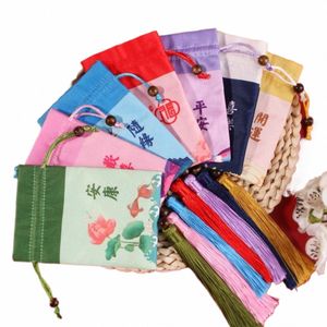 Floral FR Tassel DrawString Bag Bird Beded smycken Packing Bag Mini Coin Purse Bucket Bag Kinesisk stil Sachet W8fa#