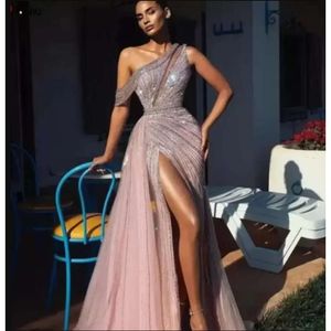 Elegant Off Shoulder Long Prom Dresses Full Beaded For Arabic Women Sexy Front Split Formal Evening Pageant Gowns Robe De Soiree BC13141 2024