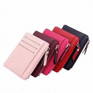 Pu Leather Women Id Credit Bank Card Titular Zipper Slim Wallet Fi Small Coin Purse Mey Clip Caso Card Tooldter Caps 738Z#