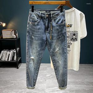 Mäns jeans 2024 beskuren vår/sommar tunt modemärke Ljus lyx Lätt lös avsmalnande avslappnad stretch Slim Fit Skinny