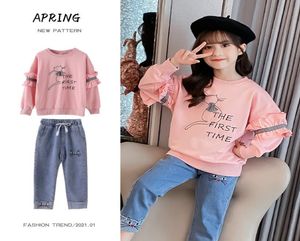 Toddler Girl Outfits Spring Cartoon Sweatshirts and Jeans Trousers Children Girls Clothing Set 2 Piece Denim Tracksuits 4 8 12Y2687698