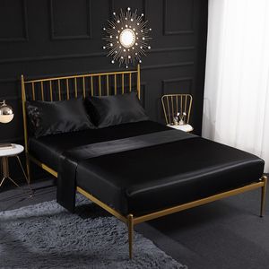 4st Black Satin Sheets Queen King Size Sängkläder set Silkark Set Cooling Bed Sheets Pudow Case