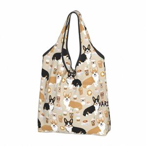 recycling Coffee Welsh Corgis Dog Shop Bag Women Tote Bag Portable Grocery Shopper Bags W5dZ#