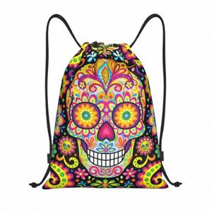 Sugar Skull Day of the Dead Art Torby sznurka przenośna siłownia sportowa worka halen katolicka kwiatowy sklep magazynowy plecak i7xz#