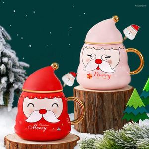 Cups Saucers 400ml Ceramic Mug Christmas Gift Ideas With Lids And Spoon Tea Couples Coffee Mugs Regali Natale Coffeeware