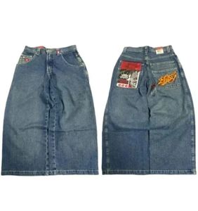 JNCO Jeans Y2K HARAJUU HIP HOP LISTET Haftowane Vintage Buggy Denim Spods Mens Goth High Taist Szerokie spodnie 240415