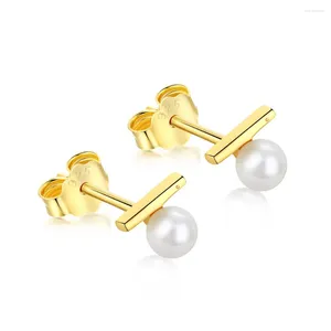 Stud Earrings 925 Pure Silver Ear Studs For Female Personality Straight Shaped Freshwater Pearl Temperament Fashionable