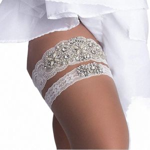 sexy Stretch Spitze Hochzeit Braut Oberschenkelgürtel Strumpfband Set mit klarem Kristall Strass weiße Perle für Prom Brautbrautjungfer 85b4#